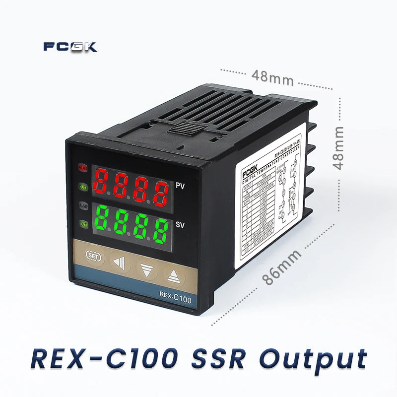 وحدة تحكم في درجة الحرارة REX-C100 PID بجهد 220 فولت حتى 400 درجة - ترموستات رقمي مع مخرج SSR 40 أمبير ومستشعر حرارة من النوع K