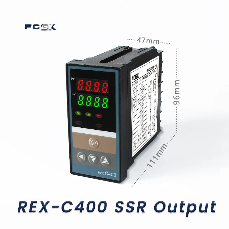 وحدة تحكم في درجة الحرارة REX-C100 PID بجهد 220 فولت حتى 400 درجة - ترموستات رقمي مع مخرج SSR 40 أمبير ومستشعر حرارة من النوع K