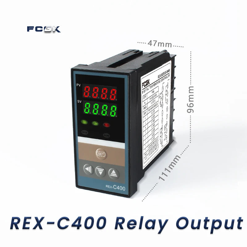 وحدة تحكم في درجة الحرارة REX-C100 PID بجهد 220 فولت حتى 400 درجة - ترموستات رقمي مع مخرج SSR 40 أمبير ومستشعر حرارة من النوع K