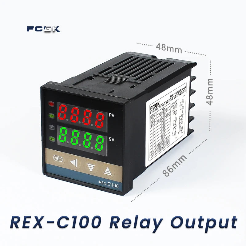 وحدة تحكم في درجة الحرارة REX-C100 PID بجهد 220 فولت حتى 400 درجة - ترموستات رقمي مع مخرج SSR 40 أمبير ومستشعر حرارة من النوع K