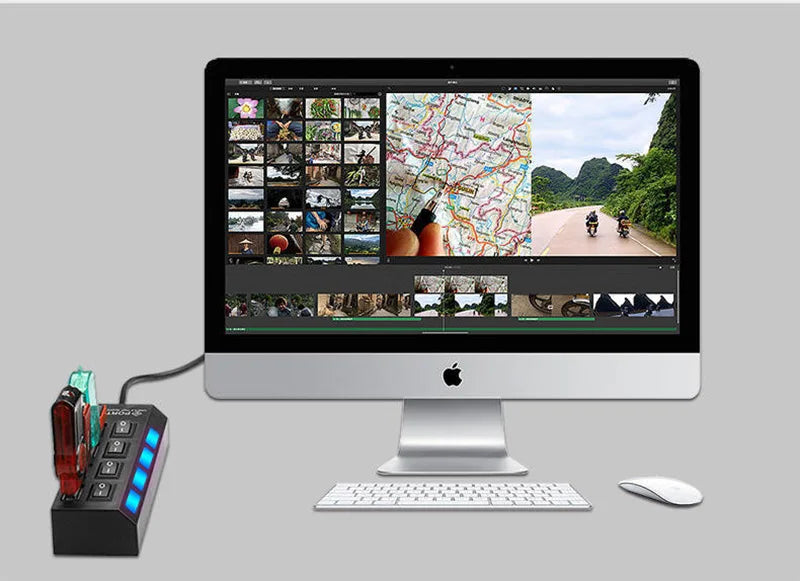 محول طاقة USB 3.0 موزع متعدد المنافذ 4/7 منفذ هاب USB 2.0 موسع متعدد مع مفتاح وكابل 30 سم محطة إرساء