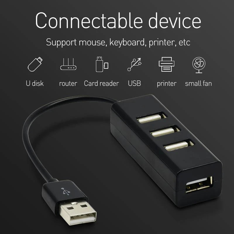 موزع USB صغير 4 منافذ - محول USB 2.0 عالي السرعة - هاب يو إس بي متعدد المنافذ للكمبيوتر وملحقات الحاسوب