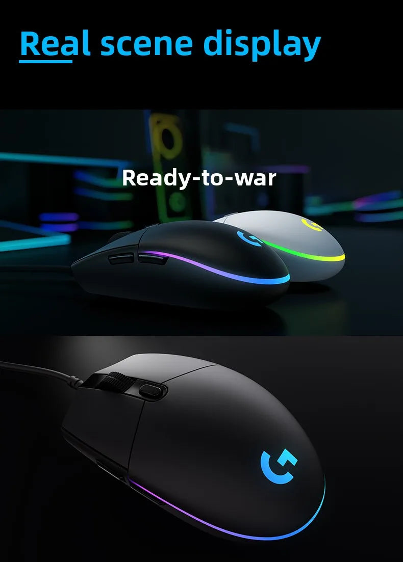 ماوس جيمنج لوجيتك G102 بإضاءة RGB تصميم خفيف الوزن 200-8000 DPI الجيل الثاني مريح للكمبيوتر