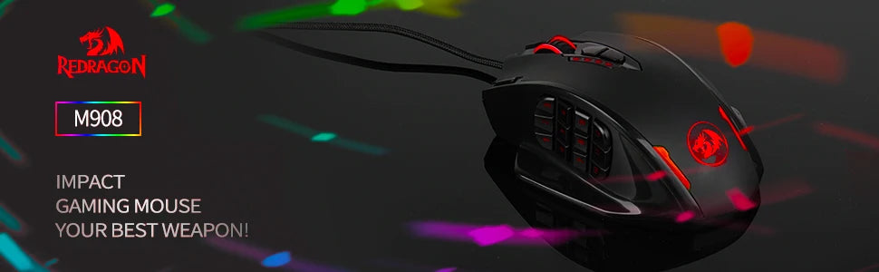 ماوس ألعاب ريدراجون M908 بإضاءة RGB LED سلكي USB مع 18 زر قابل للبرمجة 12400 DPI