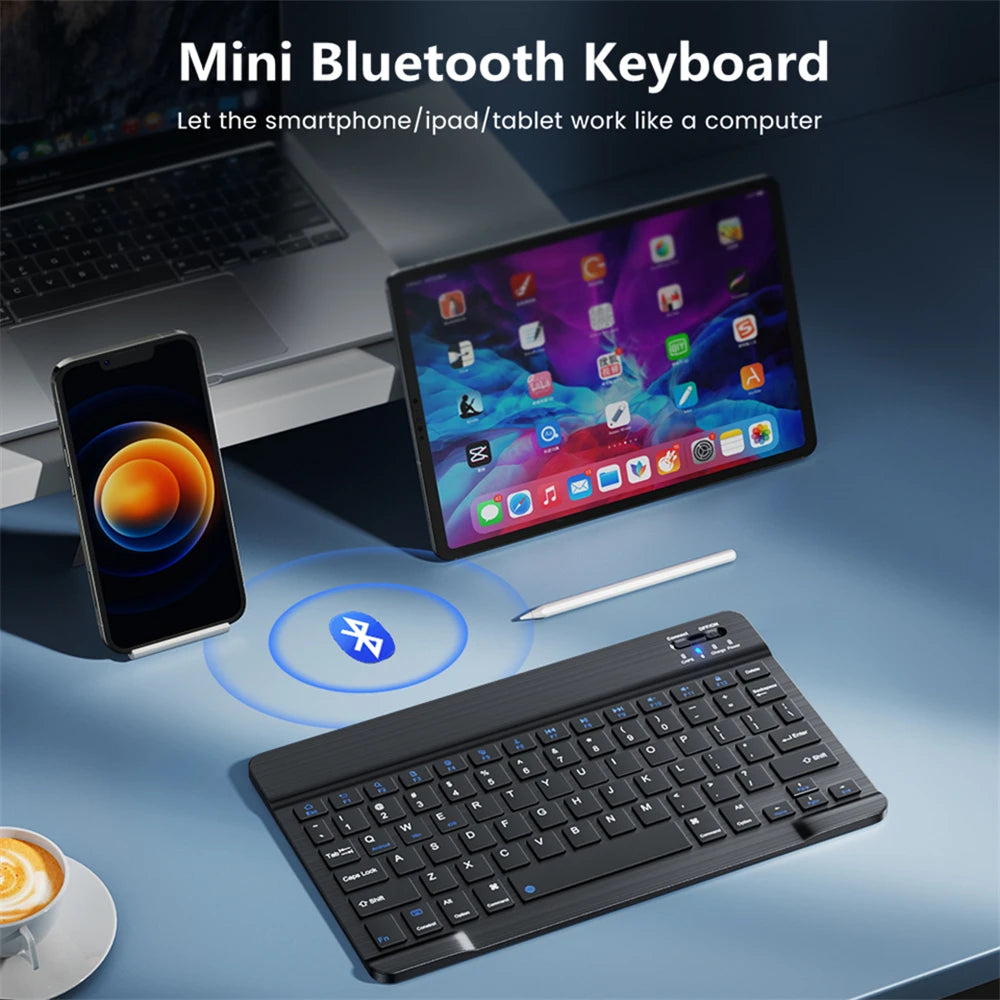 لوحة مفاتيح وماوس لاسلكية بلوتوث لأجهزة iOS وأندرويد وويندوز والتابلت متوافقة مع iPad Air Mini Pro - لوحة مفاتيح بالإسبانية والكورية والبرتغالية والروسية