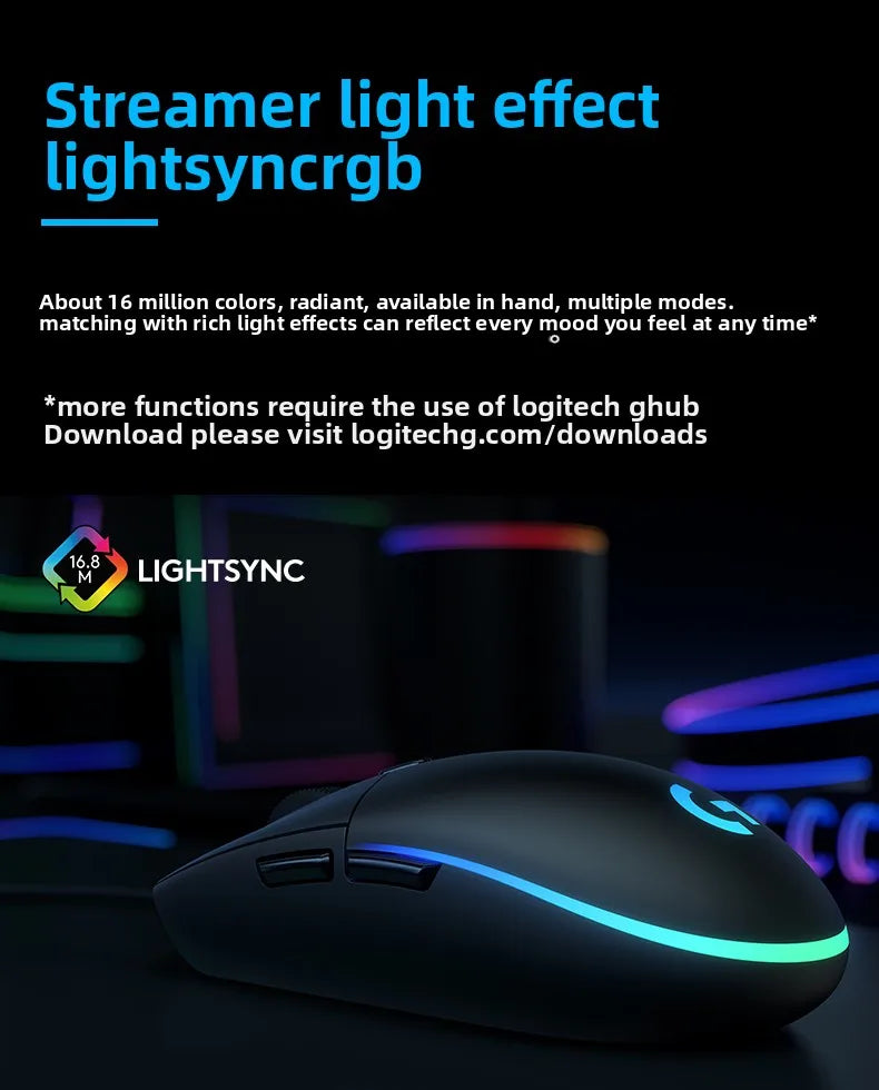 ماوس جيمنج لوجيتك G102 بإضاءة RGB تصميم خفيف الوزن 200-8000 DPI الجيل الثاني مريح للكمبيوتر