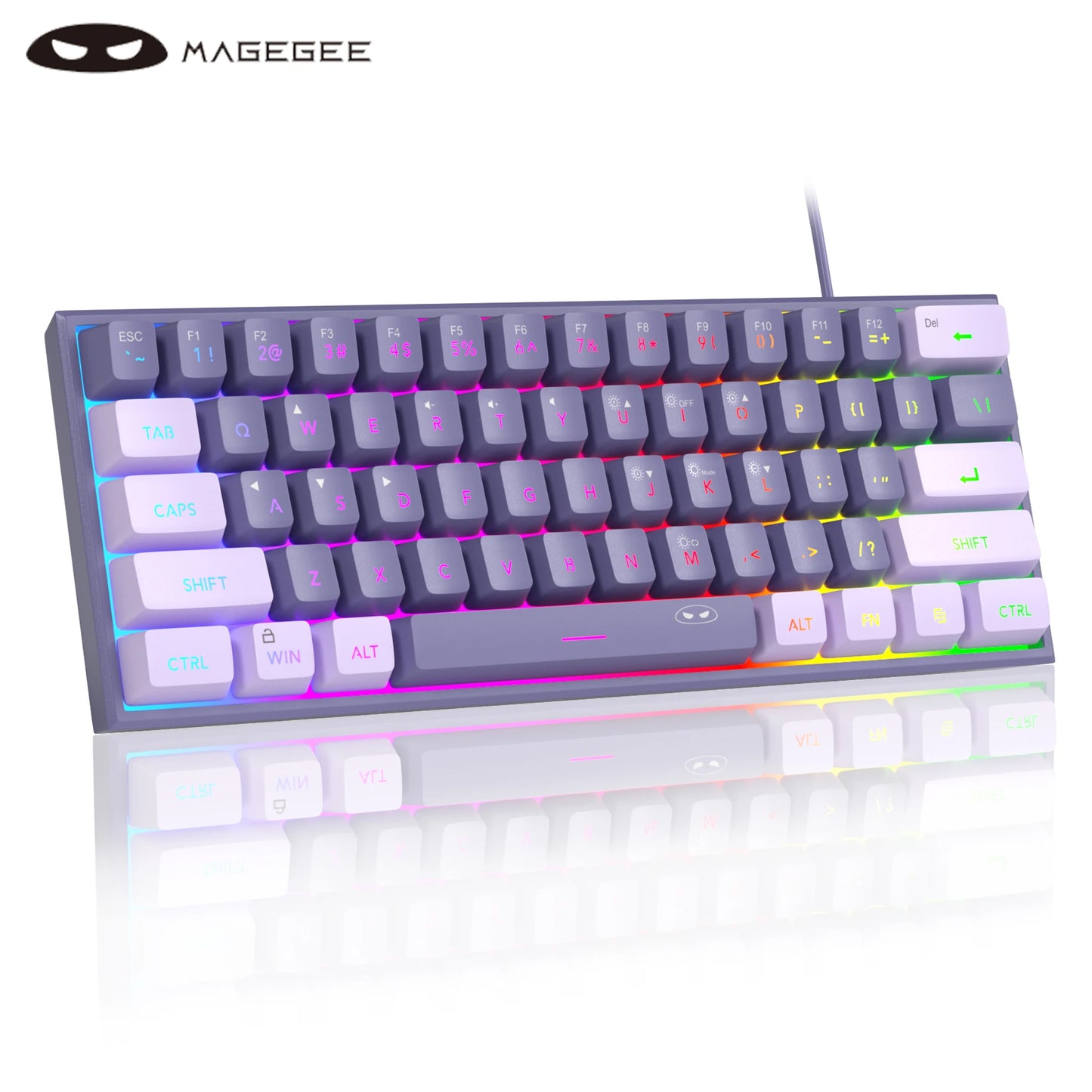 لوحة مفاتيح الألعاب المدمجة MageGee Mini 60%، لوحة مفاتيح مضيئة RGB بـ 61 مفتاح فائقة الصغر، TS91 مقاومة للماء بتصميم مريح وملمس ميكانيكي للمكتب