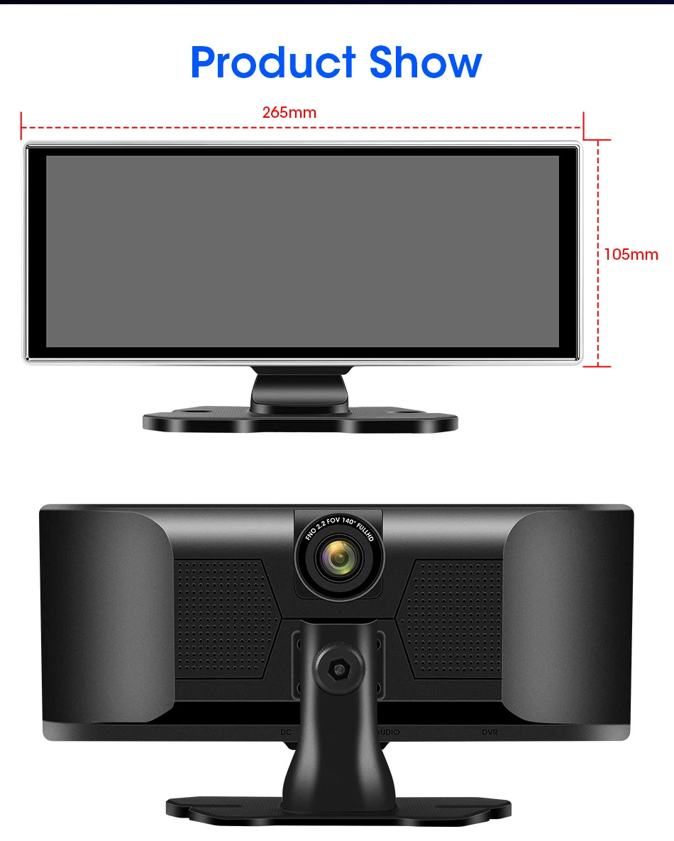 كاميرا تسجيل السيارة 4K بشاشة 10/11.26 بوصة مع كاربلاي لاسلكي وأندرويد أوتو ونظام ملاحة GPS ومسجل فيديو لوحة القيادة بعدستين مزدوجتين مع واي فاي وFM وAUX