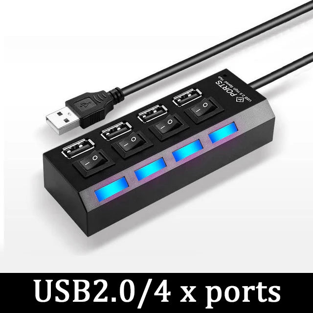 محول طاقة USB 3.0 موزع متعدد المنافذ 4/7 منفذ هاب USB 2.0 موسع متعدد مع مفتاح وكابل 30 سم محطة إرساء