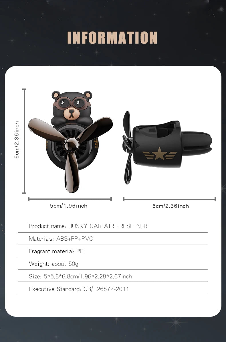 معطر هواء للسيارة على شكل دب طيار دوار - إكسسوارات تزيين داخلي - مشبك فتحة التهوية - موزع عطر وأروما