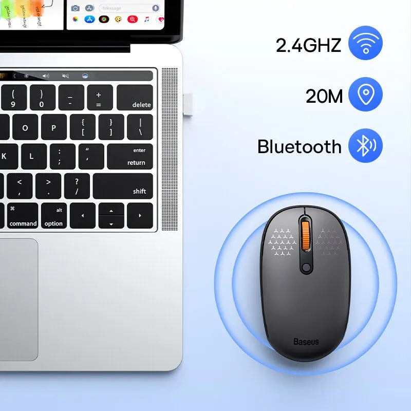 ماوس بيسوس F01B لاسلكي بلوتوث 5.0 بدقة 1600 DPI نقر صامت متوافق مع MacBook تابلت لابتوب PC إكسسوارات الألعاب ماوس 2.4G