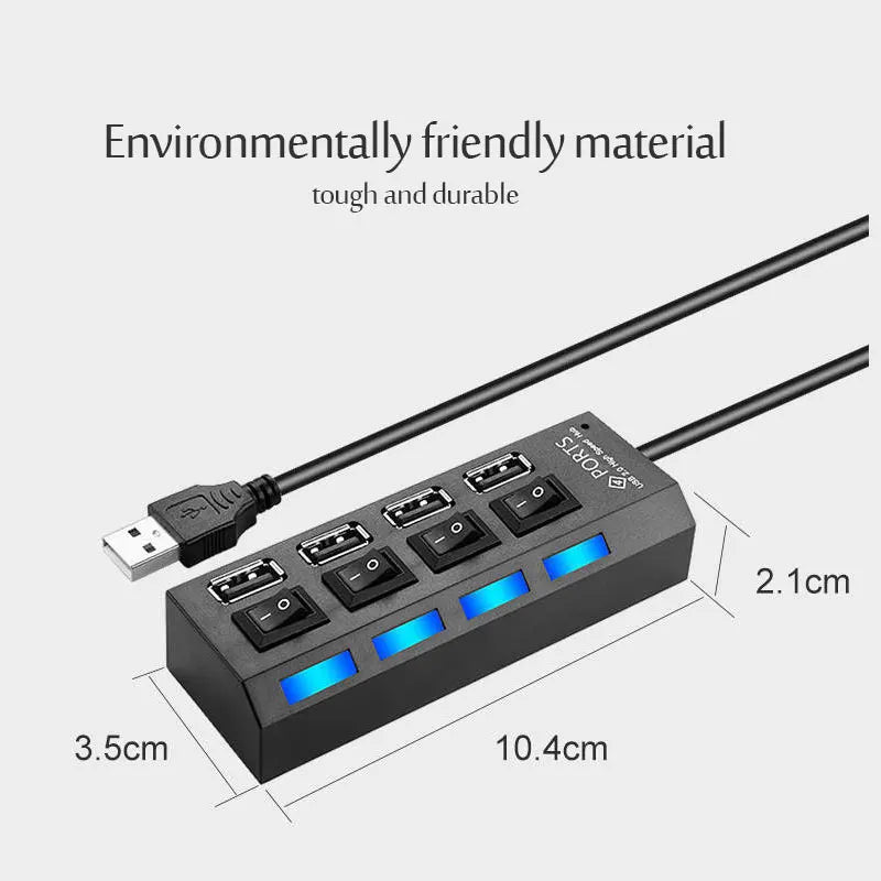 محول طاقة USB 3.0 موزع متعدد المنافذ 4/7 منفذ هاب USB 2.0 موسع متعدد مع مفتاح وكابل 30 سم محطة إرساء