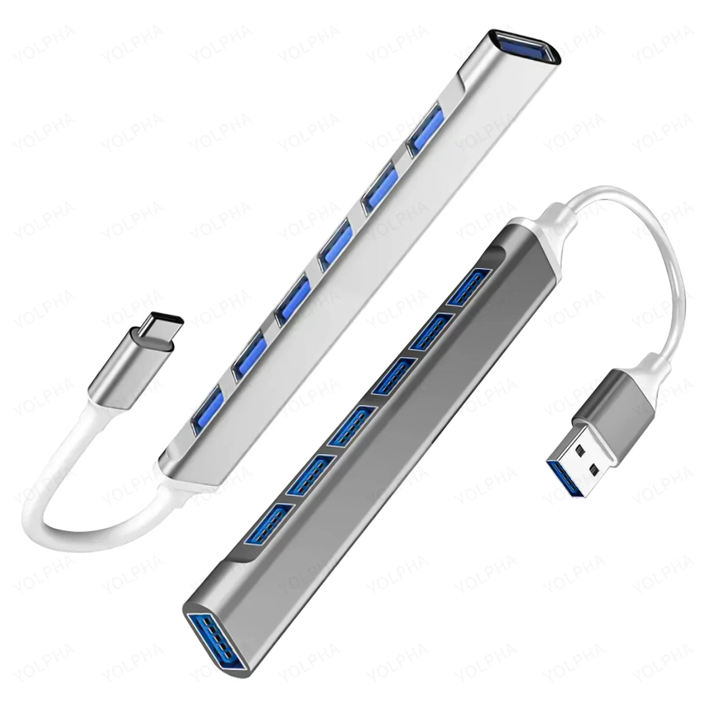 هاب USB 3.0 و USB 2.0 و USB C متعدد المنافذ عالي السرعة 5 جيجابت في الثانية للكمبيوتر - موزع 7 منافذ
