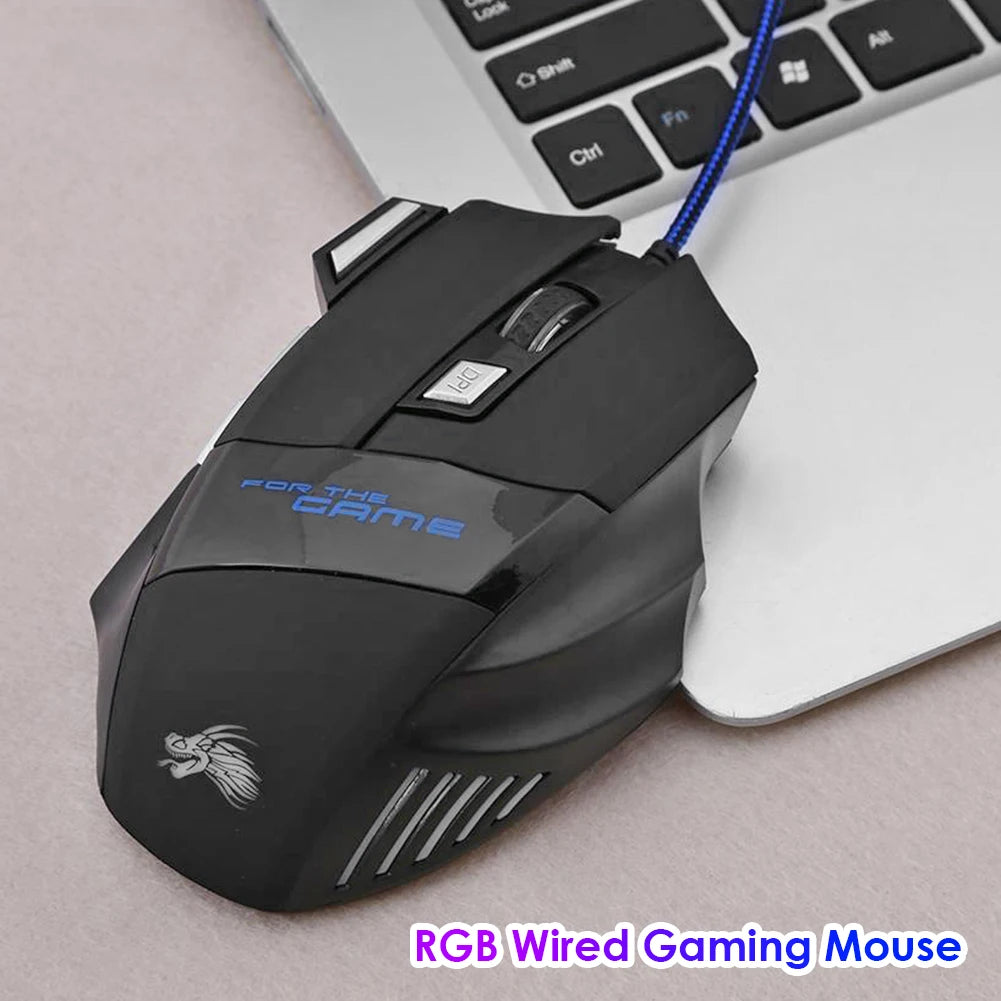 ماوس ألعاب سلكي USB بـ 7 أزرار مضيء بإضاءة خلفية مريح 5500 DPI قابل للتعديل بصري للكمبيوتر المكتبي والألعاب