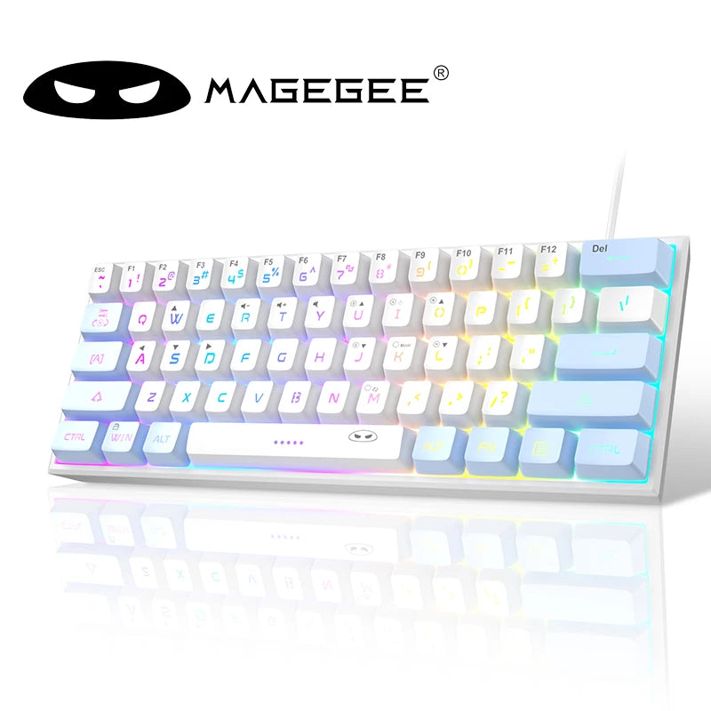 لوحة مفاتيح الألعاب المدمجة MageGee Mini 60%، لوحة مفاتيح مضيئة RGB بـ 61 مفتاح فائقة الصغر، TS91 مقاومة للماء بتصميم مريح وملمس ميكانيكي للمكتب