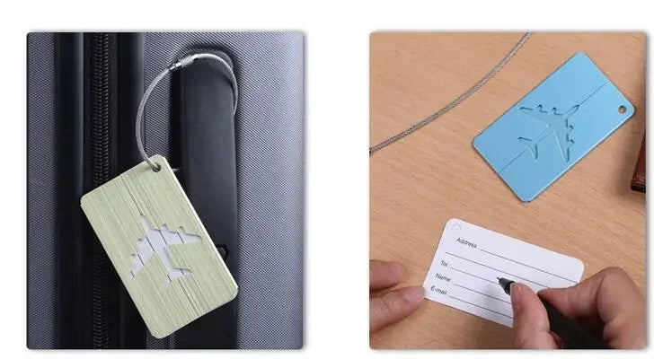 بطاقات تعريف للأمتعة بتصميم عصري، مصنوعة من سبائك الألمنيوم، للنساء والرجال، لحقيبة السفر والحقائب، حاملة اسم، من ملحقات السفر.