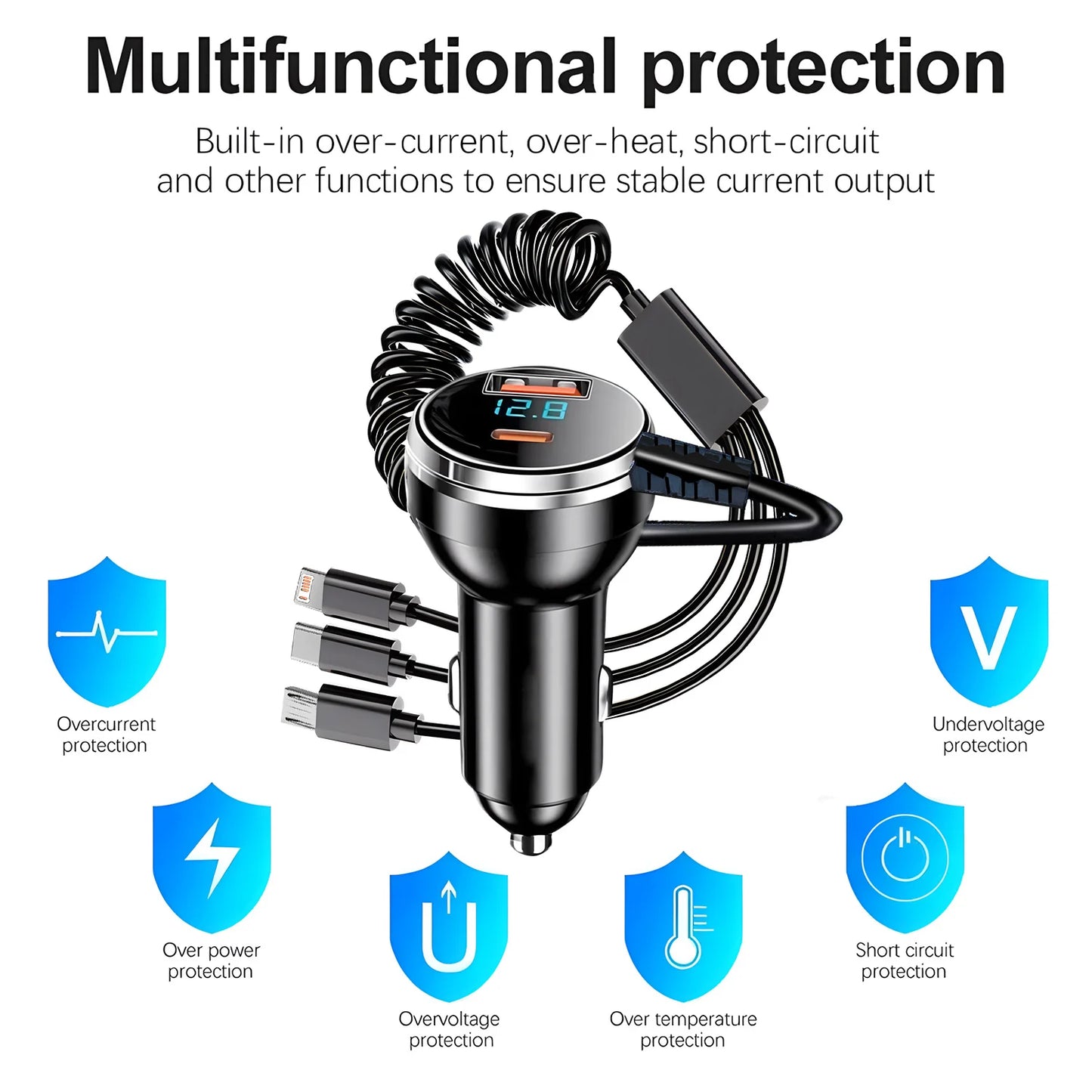 شاحن سيارة سريع 230 واط - 5 منافذ USB-C و QC3.0 PD - متوافق مع آيفون وسامسونج وهواوي وشاومي