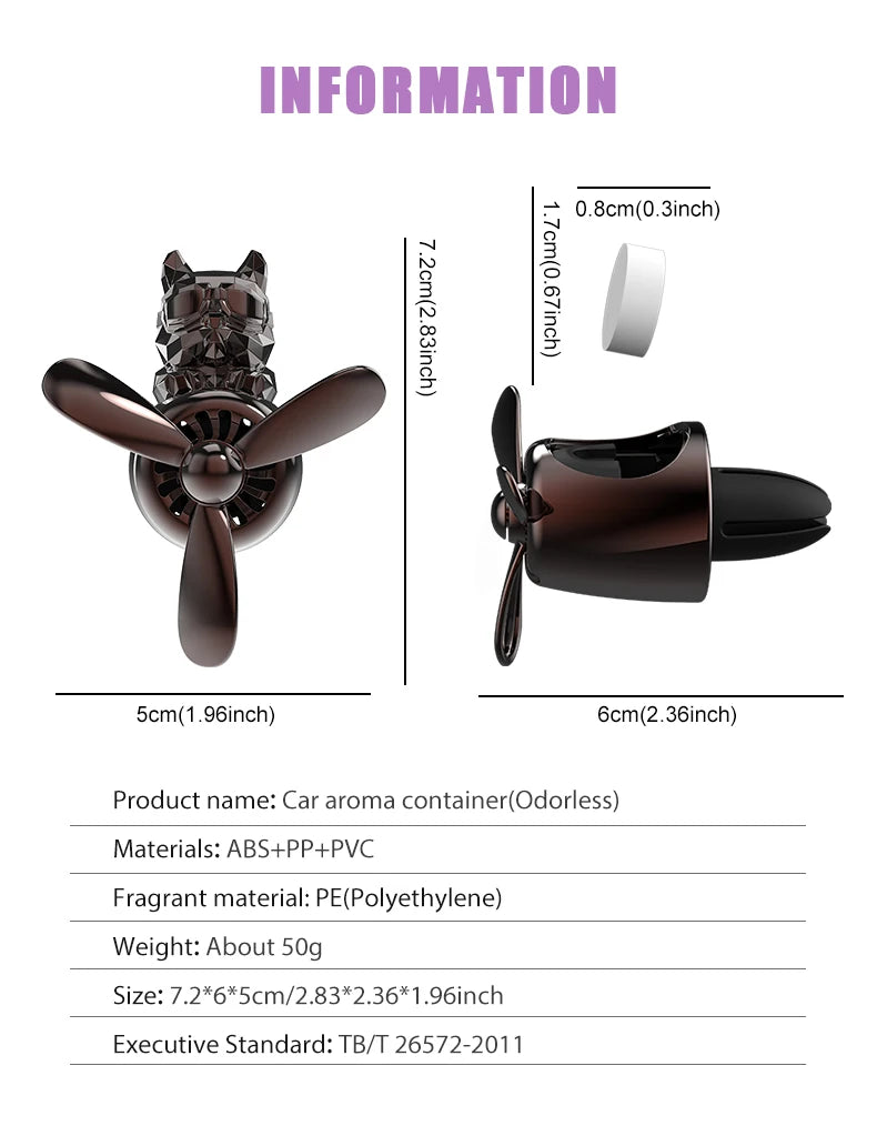 معطر هواء السيارة على شكل كلب البولدوج الطيار - إكسسوار تزييني للسيارة قابل للتخصيص بدون رائحة مع موزع عطر لفتحات التهوية