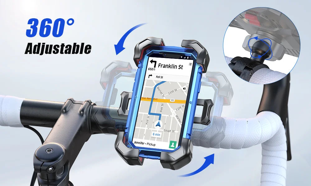 حامل هاتف دراجة جويروم عالمي بدوران 360 درجة - حامل هاتف دراجة هوائية متنقل من 4.7 إلى 7 بوصة مع حامل مقاوم للصدمات ومشبك GPS