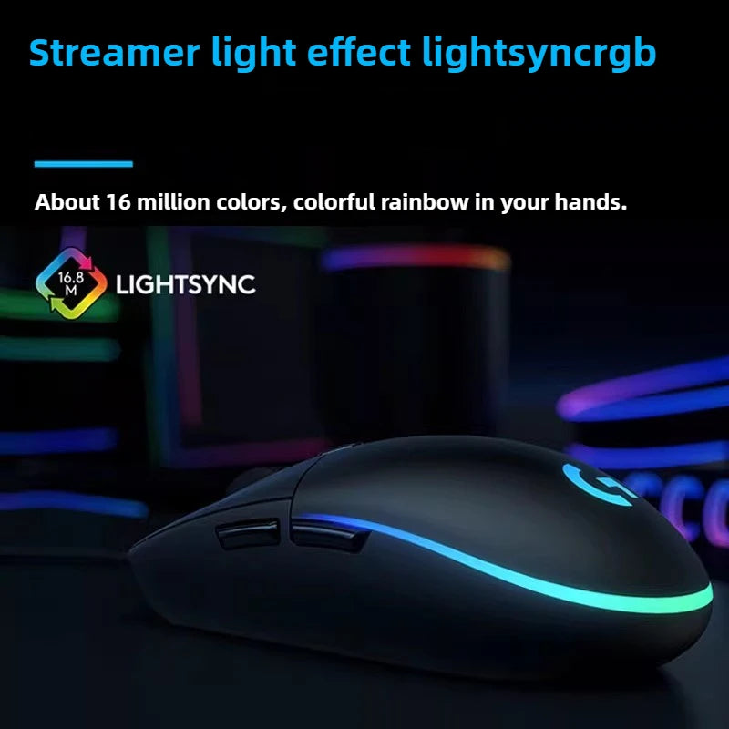 ماوس جيمنج لوجيتك G102 بإضاءة RGB تصميم خفيف الوزن 200-8000 DPI الجيل الثاني مريح للكمبيوتر