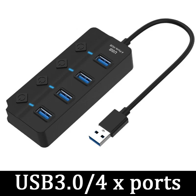 محول طاقة USB 3.0 موزع متعدد المنافذ 4/7 منفذ هاب USB 2.0 موسع متعدد مع مفتاح وكابل 30 سم محطة إرساء