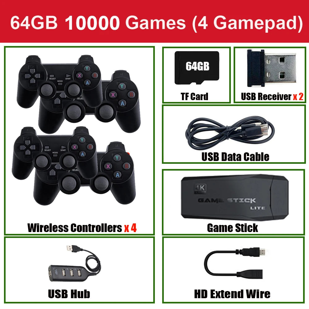 كونسول ألعاب فيديو ريترو لاسلكي 2.4 جيجا عصا ألعاب 4K مع 20000 لعبة 64 جيجا محمول كونسول دندي للألعاب GBA/FC/PS1/MD