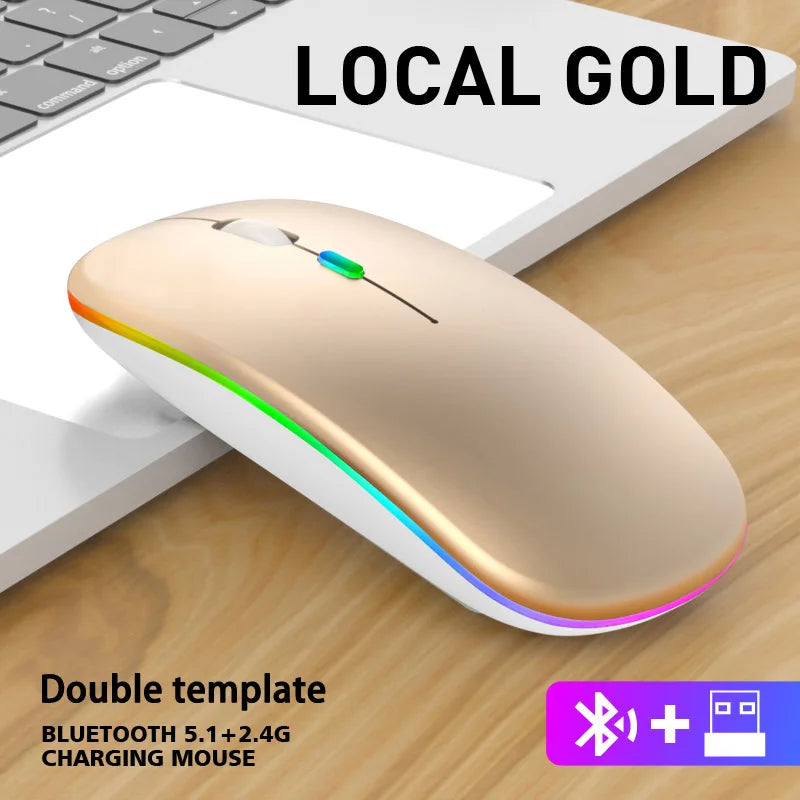 ماوس لاسلكي بلوتوث و 2.4 جيجاهرتز وضعين مزدوجين قابل للشحن RGB مريح نقرة صامتة للكمبيوتر