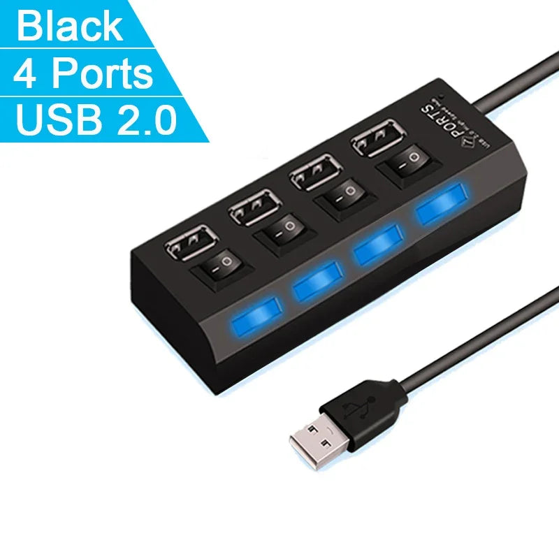 موزع USB محور توسيع 7 منافذ USB2.0 للكمبيوتر - جهاز تقسيم USB واحد إلى سبعة منافذ للكمبيوتر المحمول وسطح المكتب