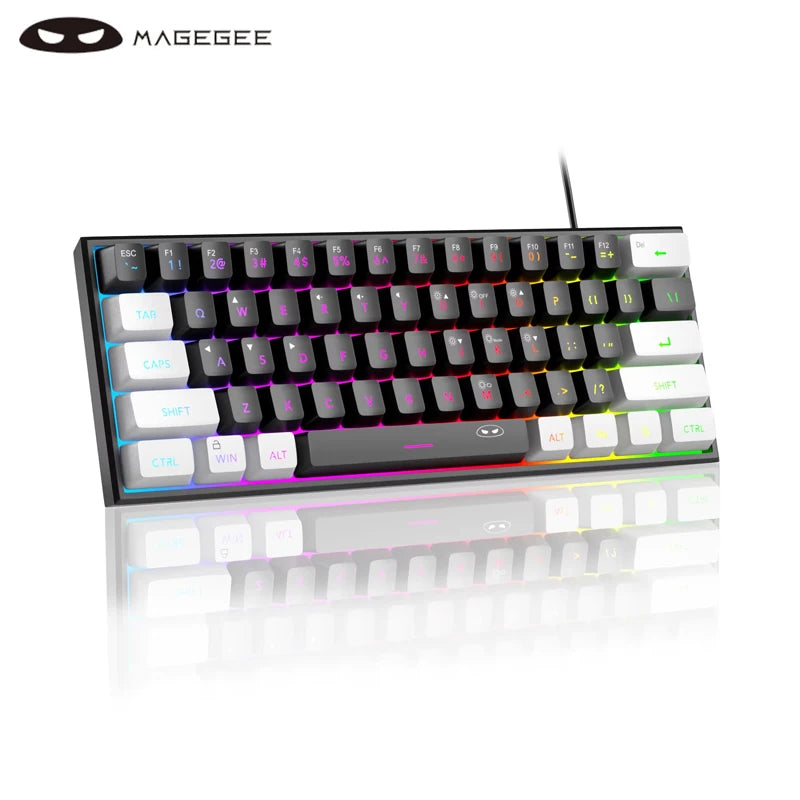 لوحة مفاتيح الألعاب المدمجة MageGee Mini 60%، لوحة مفاتيح مضيئة RGB بـ 61 مفتاح فائقة الصغر، TS91 مقاومة للماء بتصميم مريح وملمس ميكانيكي للمكتب
