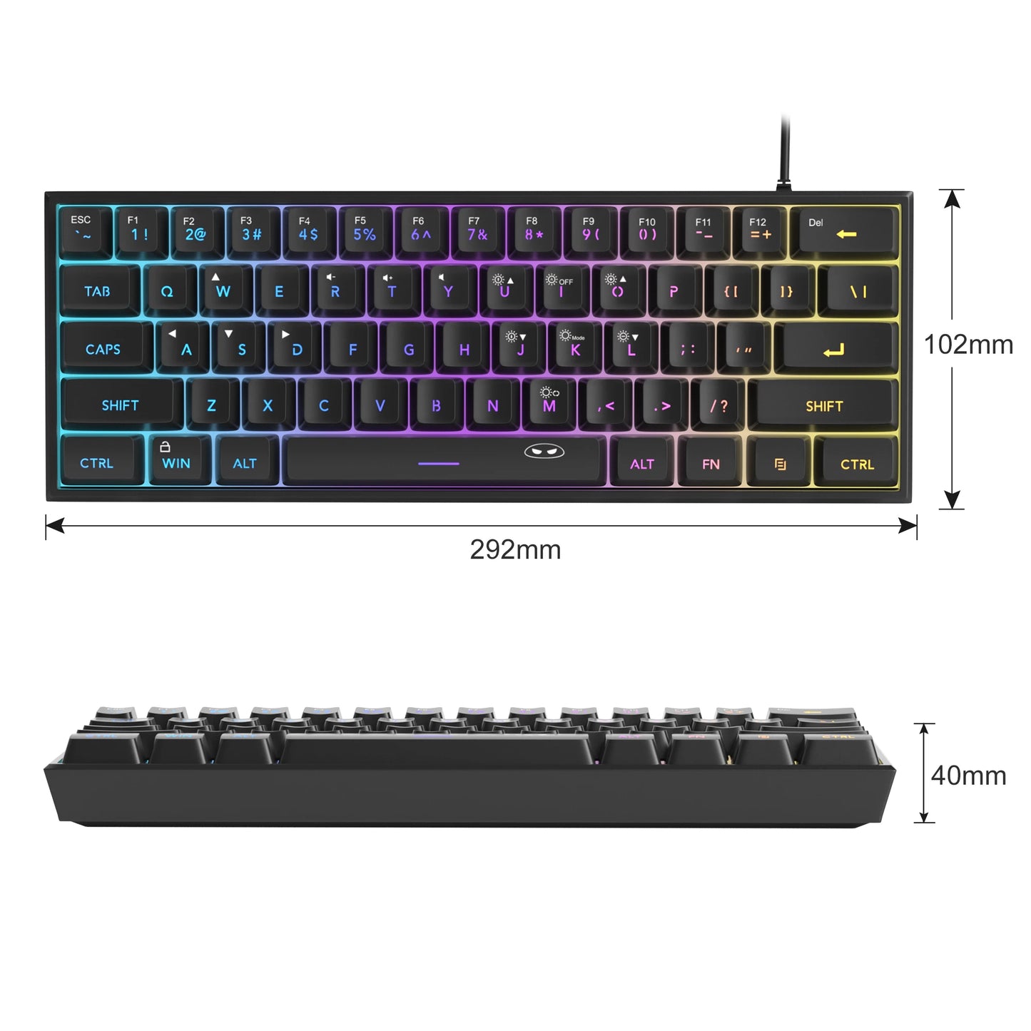 لوحة مفاتيح الألعاب المدمجة MageGee Mini 60%، لوحة مفاتيح مضيئة RGB بـ 61 مفتاح فائقة الصغر، TS91 مقاومة للماء بتصميم مريح وملمس ميكانيكي للمكتب