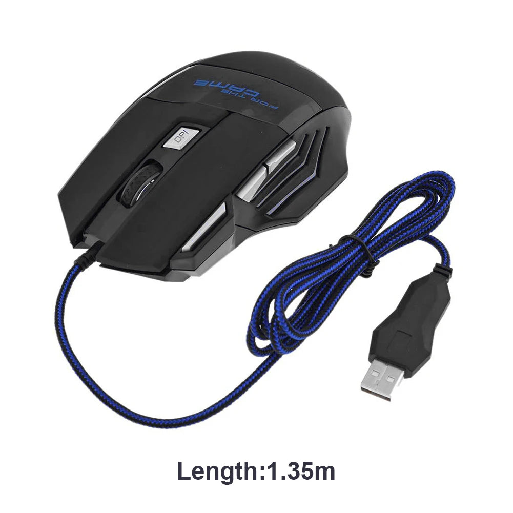 ماوس ألعاب سلكي USB بـ 7 أزرار مضيء بإضاءة خلفية مريح 5500 DPI قابل للتعديل بصري للكمبيوتر المكتبي والألعاب
