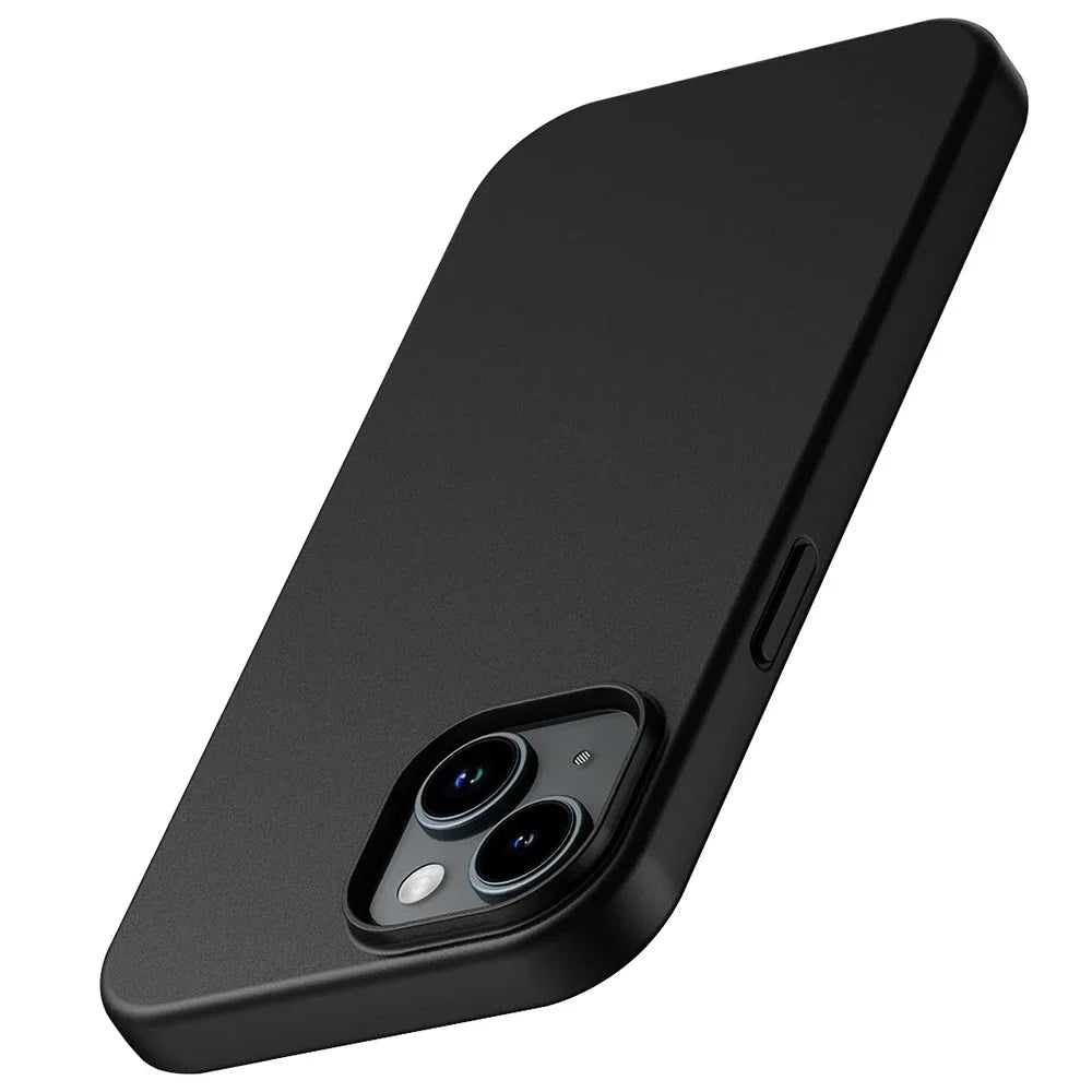 جراب آيفون فاخر مطفي من السيليكون الناعم للآيفون 17 Air 16 15 14 Plus 13 12 Mini 11 Pro Max XR نحيف جداً أسود صلب