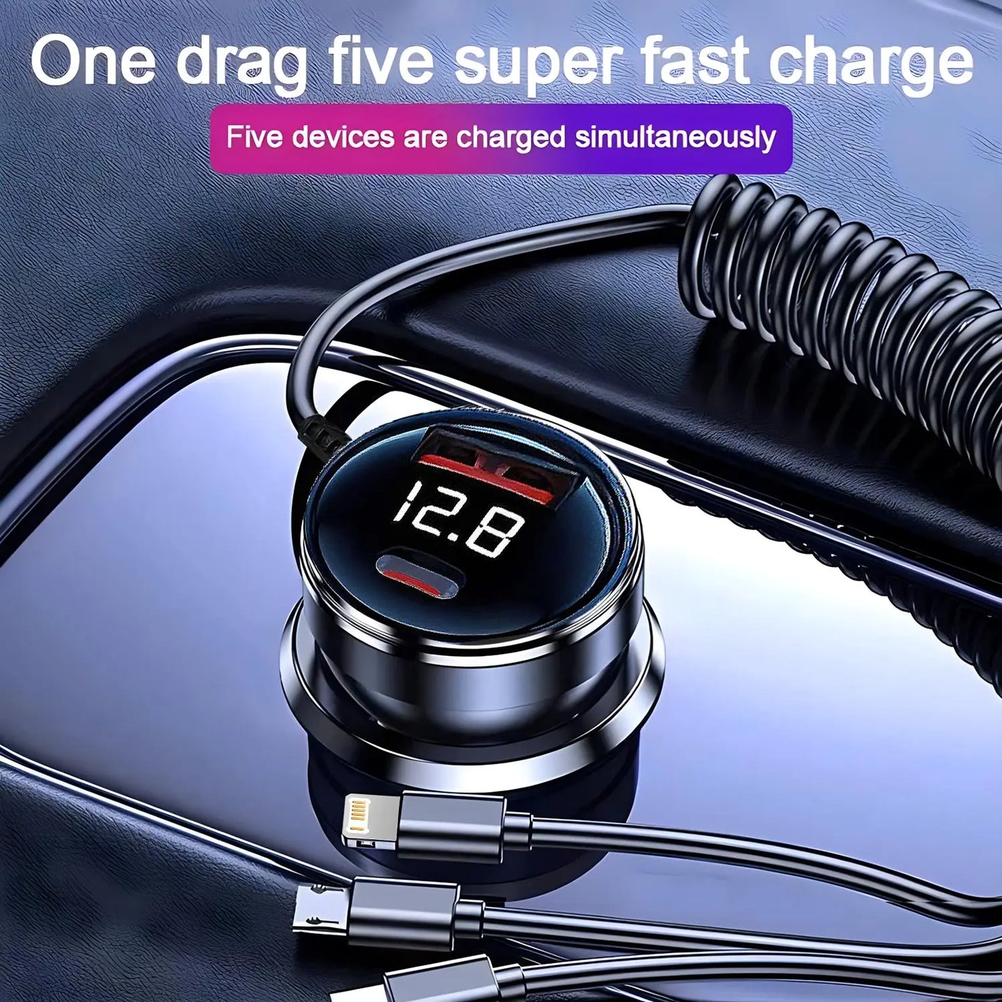 شاحن سيارة سريع 230 واط - 5 منافذ USB-C و QC3.0 PD - متوافق مع آيفون وسامسونج وهواوي وشاومي