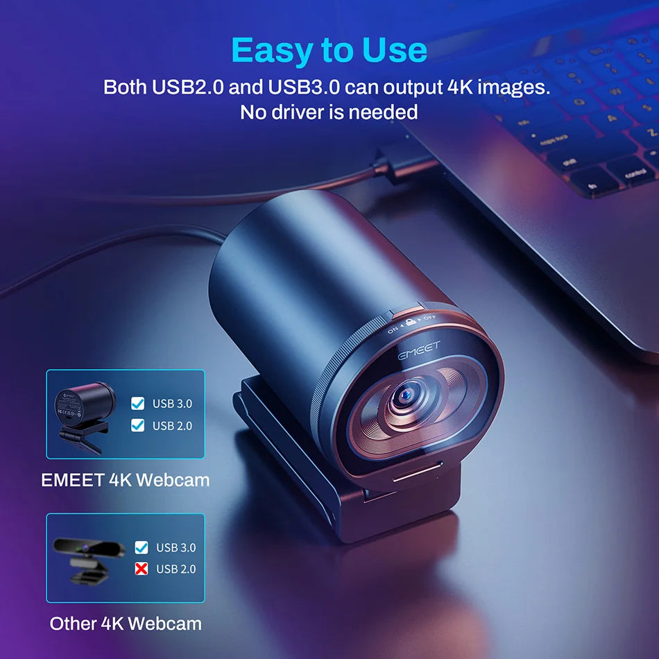 كاميرا ويب 4K للبث المباشر - كاميرا USB بدقة 1080P و60 إطار في الثانية - EMEET S600 مع خاصية التركيز التلقائي وميكروفونات مدمجة للبث المباشر على تيك توك ويوتيوب