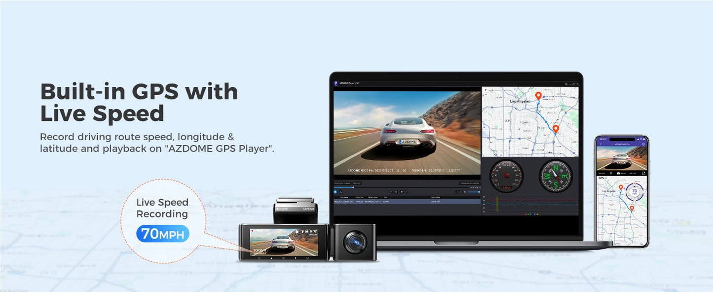 كاميرا سيارة AZDOME M550 Pro بتقنية WiFi 5.8 جيجاهرتز - قناتين/3 قنوات - دقة 4K+1080P مع GPS مدمج - شاشة IPS 3.19 بوصة - رؤية ليلية بالأشعة تحت الحمراء - وضع المراقبة 24 ساعة