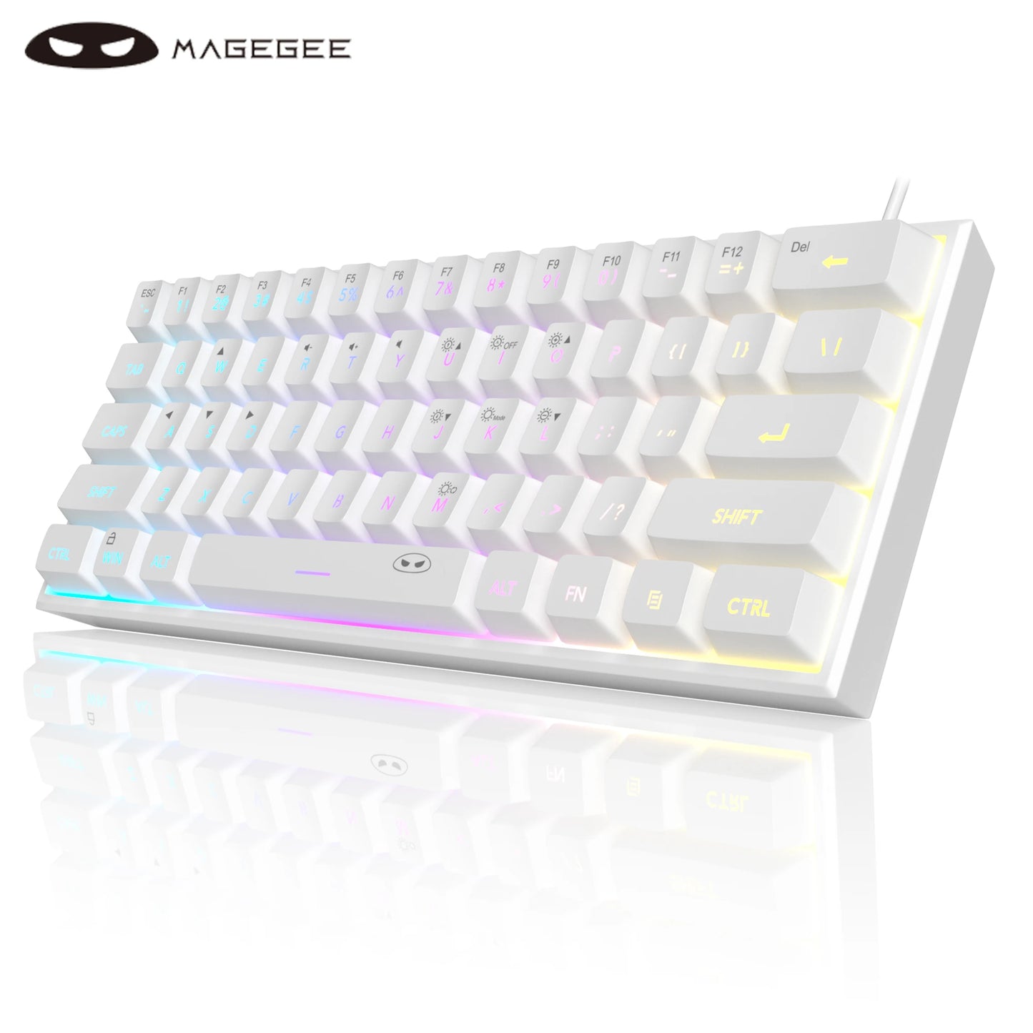 لوحة مفاتيح الألعاب المدمجة MageGee Mini 60%، لوحة مفاتيح مضيئة RGB بـ 61 مفتاح فائقة الصغر، TS91 مقاومة للماء بتصميم مريح وملمس ميكانيكي للمكتب