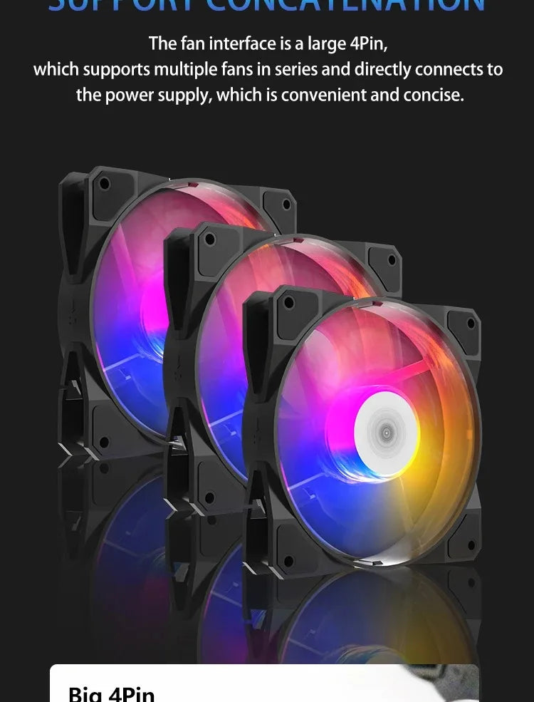 مروحة TEUCER P16 RGB بحجم 120 مم - مروحة كمبيوتر ملونة بألوان قوس قزح مع مشتت حراري 4PIN بحجم 12 سم - مروحة معالج صامتة