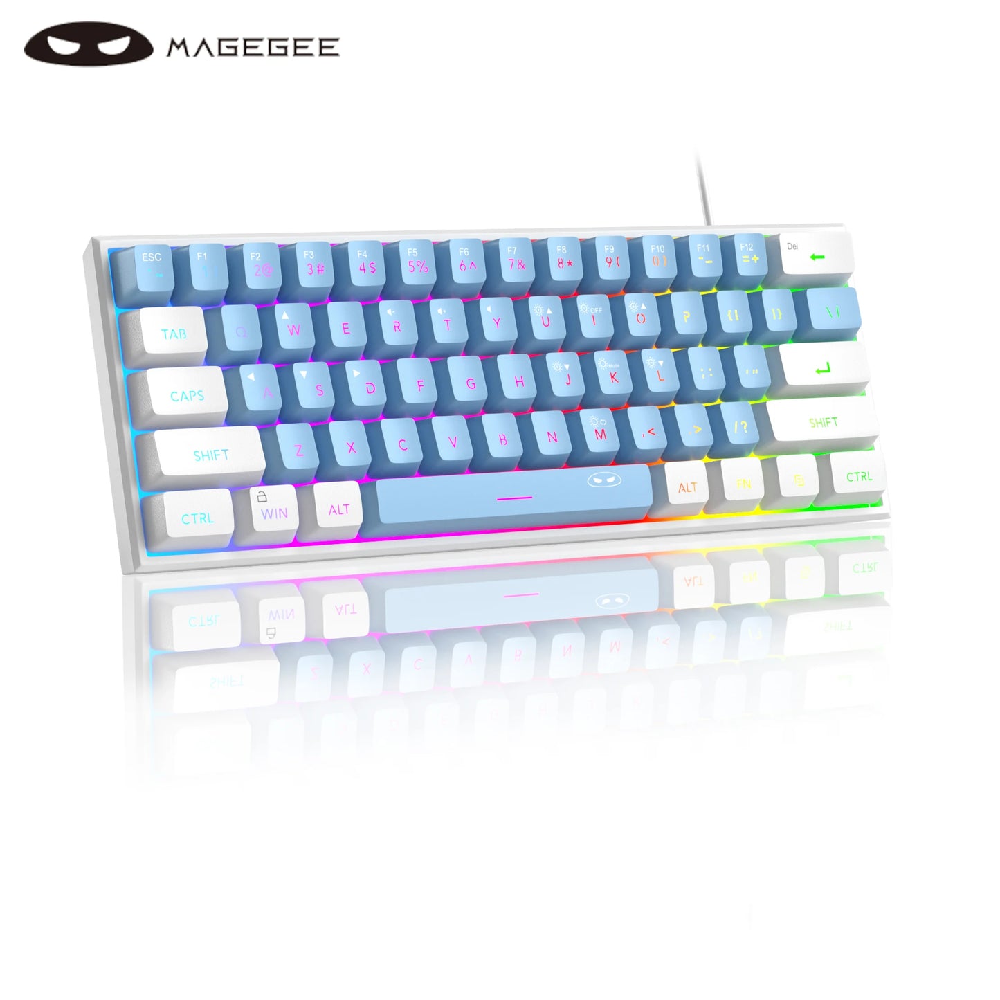 لوحة مفاتيح الألعاب المدمجة MageGee Mini 60%، لوحة مفاتيح مضيئة RGB بـ 61 مفتاح فائقة الصغر، TS91 مقاومة للماء بتصميم مريح وملمس ميكانيكي للمكتب