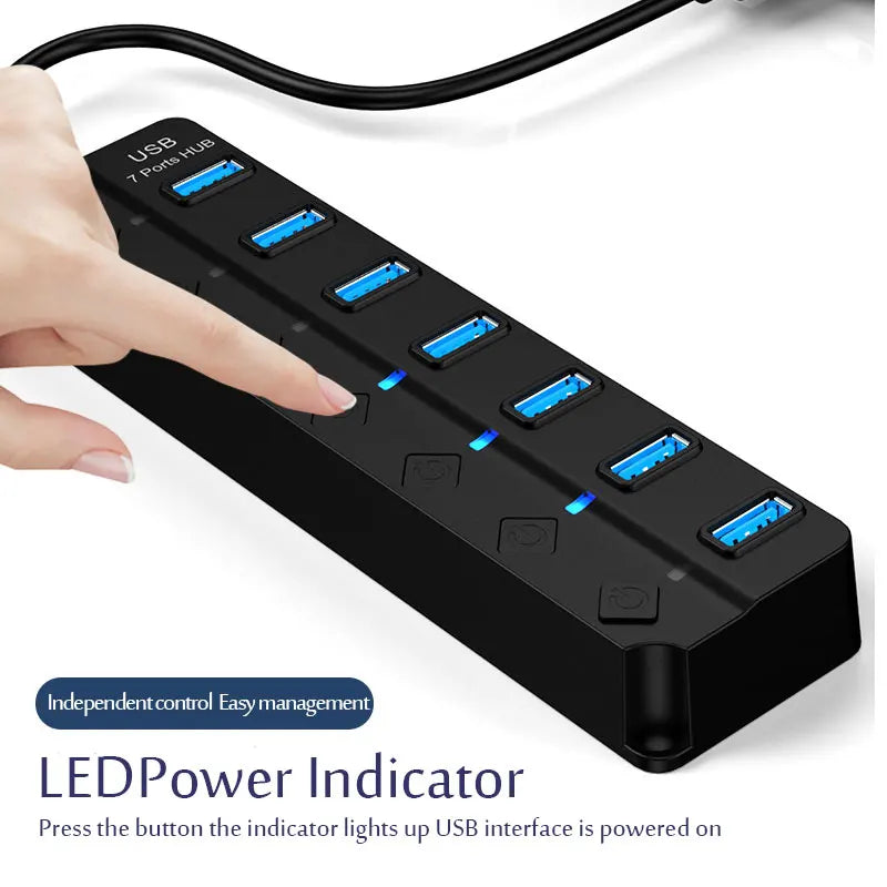 محول طاقة USB 3.0 موزع متعدد المنافذ 4/7 منفذ هاب USB 2.0 موسع متعدد مع مفتاح وكابل 30 سم محطة إرساء