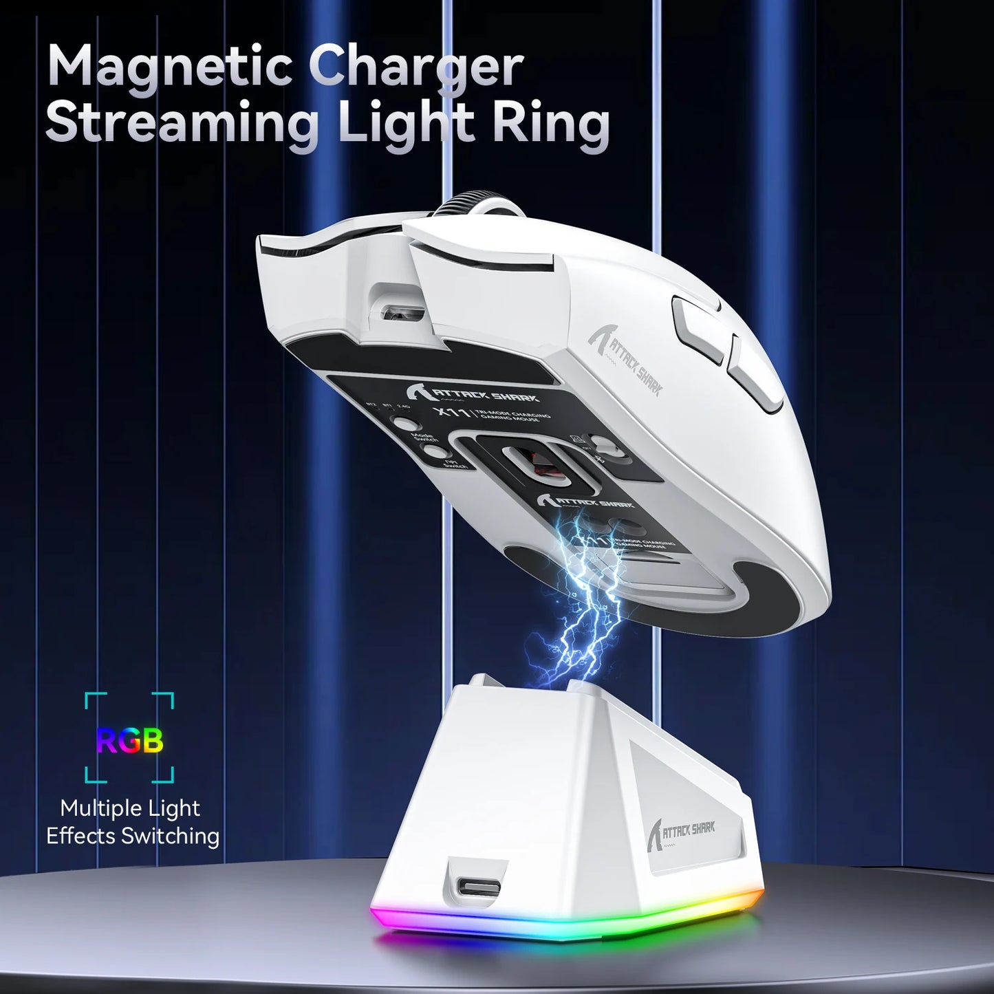 فأرة أتاك شارك X11 اللاسلكية، اتصال ثلاثي الأوضاع 2.4GHz/سلكي/بلوتوث PAW3311 22000DPI 400IPS RGB فأرة ألعاب للكمبيوتر