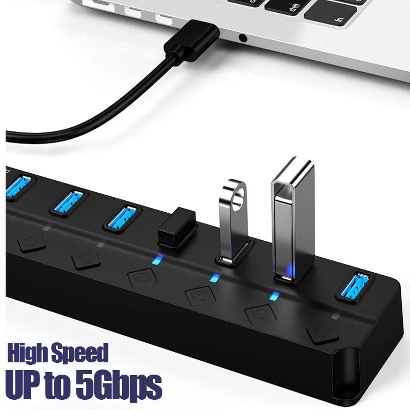محول طاقة USB 3.0 موزع متعدد المنافذ 4/7 منفذ هاب USB 2.0 موسع متعدد مع مفتاح وكابل 30 سم محطة إرساء