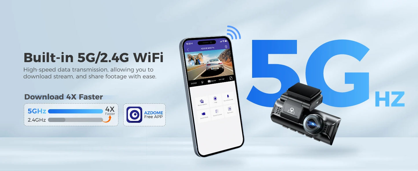 كاميرا سيارة AZDOME M550 Pro بتقنية WiFi 5.8 جيجاهرتز - قناتين/3 قنوات - دقة 4K+1080P مع GPS مدمج - شاشة IPS 3.19 بوصة - رؤية ليلية بالأشعة تحت الحمراء - وضع المراقبة 24 ساعة