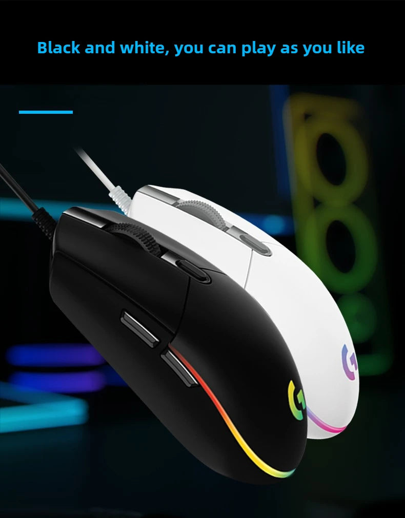 ماوس جيمنج لوجيتك G102 بإضاءة RGB تصميم خفيف الوزن 200-8000 DPI الجيل الثاني مريح للكمبيوتر