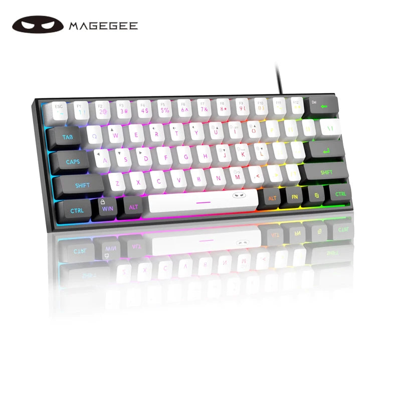 لوحة مفاتيح الألعاب المدمجة MageGee Mini 60%، لوحة مفاتيح مضيئة RGB بـ 61 مفتاح فائقة الصغر، TS91 مقاومة للماء بتصميم مريح وملمس ميكانيكي للمكتب