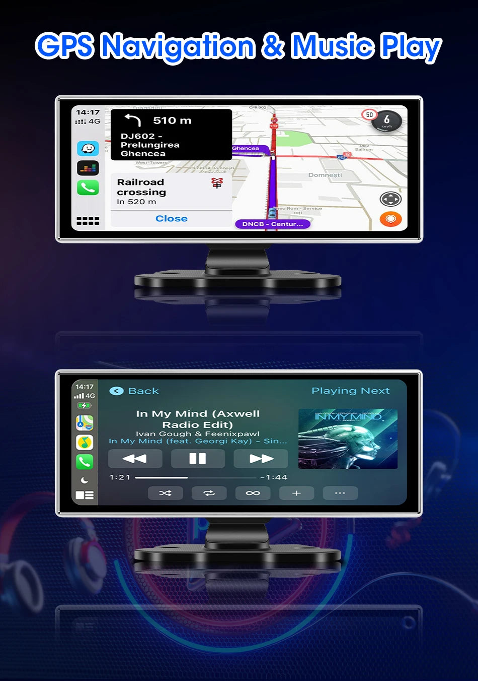 كاميرا تسجيل السيارة 4K بشاشة 10/11.26 بوصة مع كاربلاي لاسلكي وأندرويد أوتو ونظام ملاحة GPS ومسجل فيديو لوحة القيادة بعدستين مزدوجتين مع واي فاي وFM وAUX