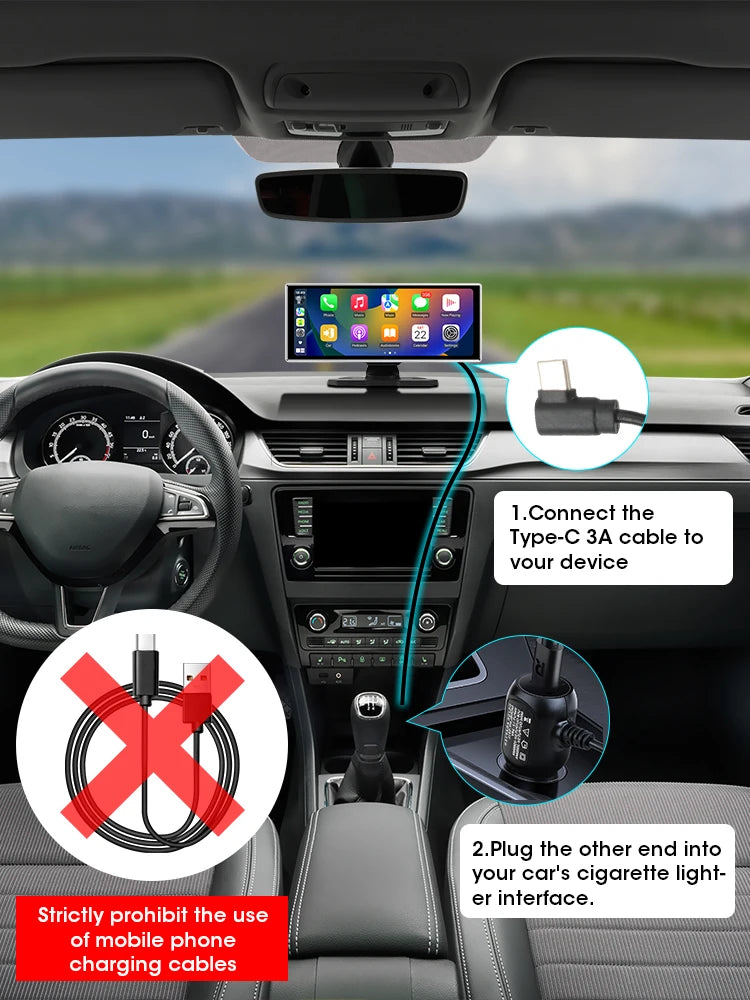 كاميرا تسجيل السيارة 4K بشاشة 10/11.26 بوصة مع كاربلاي لاسلكي وأندرويد أوتو ونظام ملاحة GPS ومسجل فيديو لوحة القيادة بعدستين مزدوجتين مع واي فاي وFM وAUX