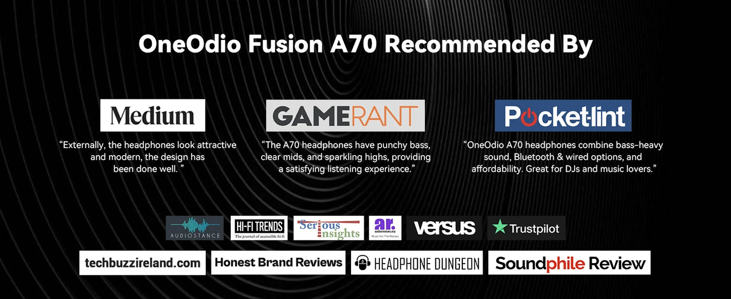 سماعات Oneodio Fusion A70 بلوتوث 5.2 - سماعات صوت عالي الدقة لاسلكية فوق الأذن - سماعات استوديو احترافية للمراقبة والدي جي - 72 ساعة تشغيل