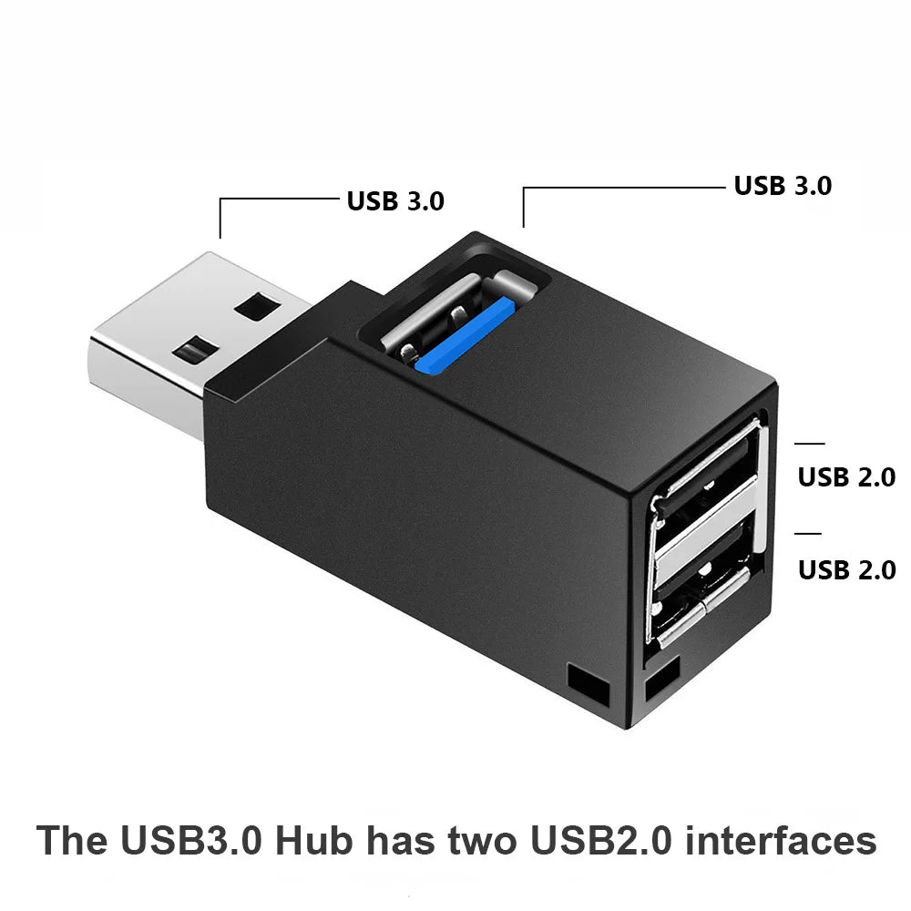 محول موزع USB 3.0 صغير من منفذ واحد إلى 3 منافذ عالي السرعة USB 2.0 للكمبيوتر المحمول وقارئ البطاقات