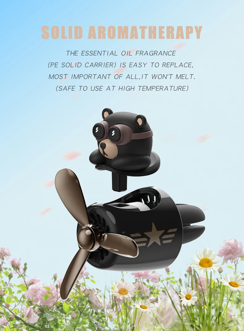 معطر هواء للسيارة على شكل دب طيار دوار - إكسسوارات تزيين داخلي - مشبك فتحة التهوية - موزع عطر وأروما