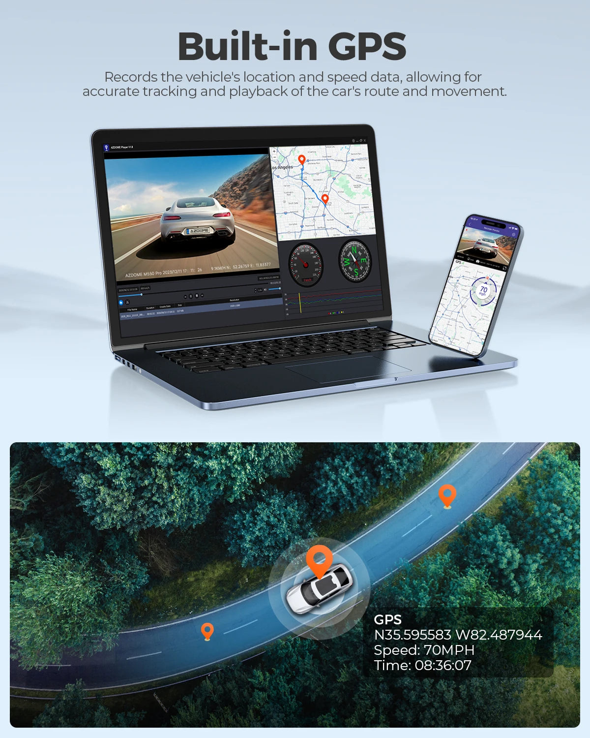 كاميرا سيارة AZDOME M550 Pro بتقنية WiFi 5.8 جيجاهرتز - قناتين/3 قنوات - دقة 4K+1080P مع GPS مدمج - شاشة IPS 3.19 بوصة - رؤية ليلية بالأشعة تحت الحمراء - وضع المراقبة 24 ساعة